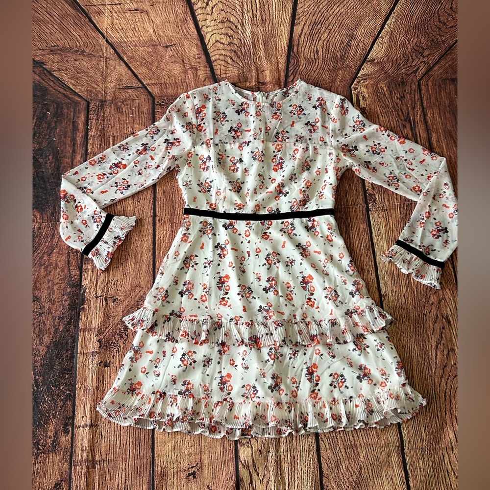 LuLus White Floral Print Long Sleeve Mini Dress Women’s Size Small‎ - Picture 3 of 15